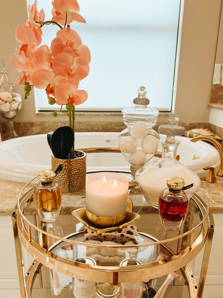 A BAR CART IN THE BATHROOM