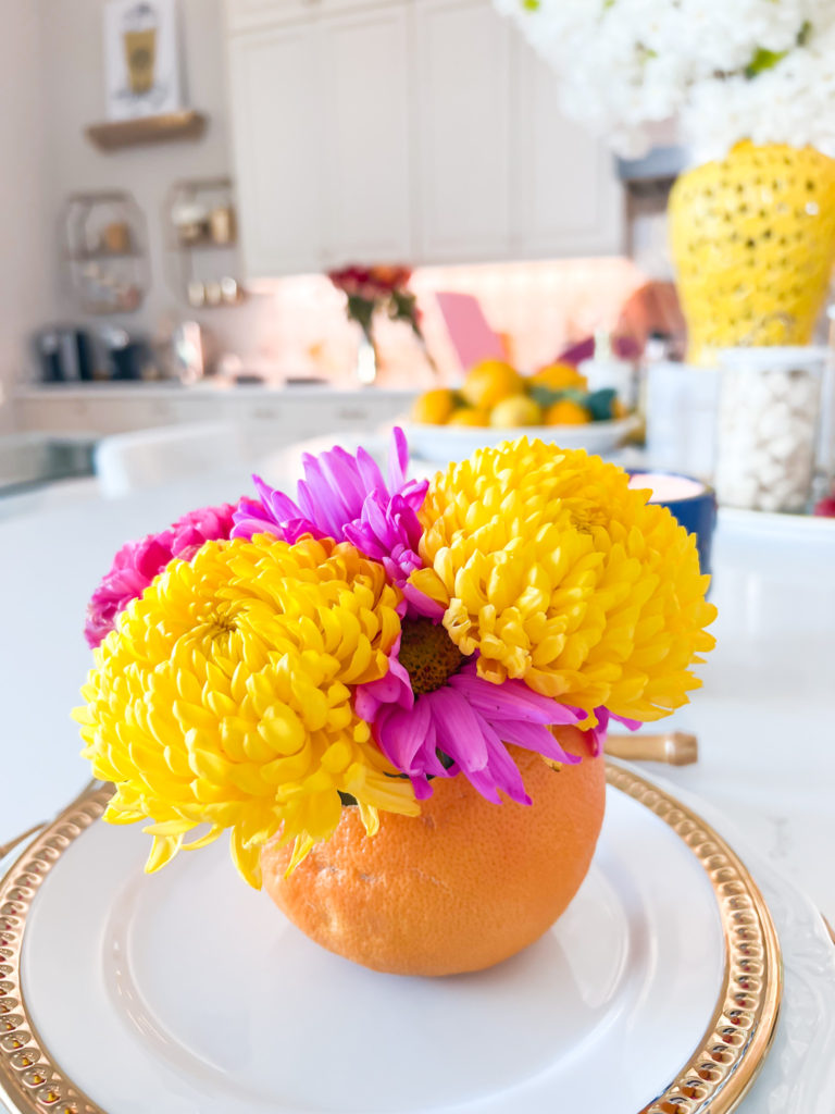 A CUTE CITRUS PERSONAL FLORAL CENTERPIECE