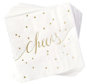 Cheers! White and Gold Disposable Cocktail Napkins