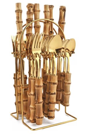 Gold Cutlery with Bamboo Handle
