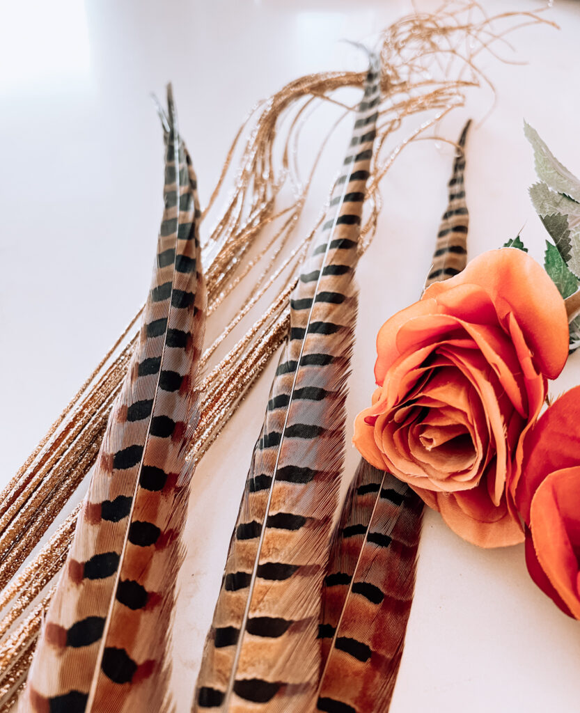 FALL FLORAL ARRANGEMENT WITH FEATHERS