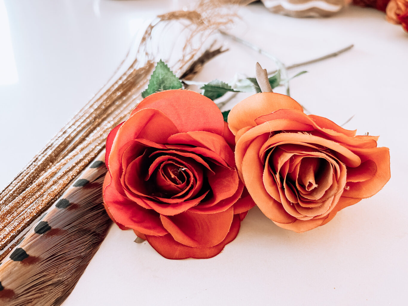 FALL FLORAL ARRANGEMENT WITH FEATHERS