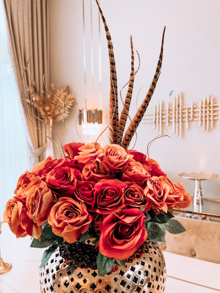FALL FLORAL ARRANGEMENT WITH FEATHERS