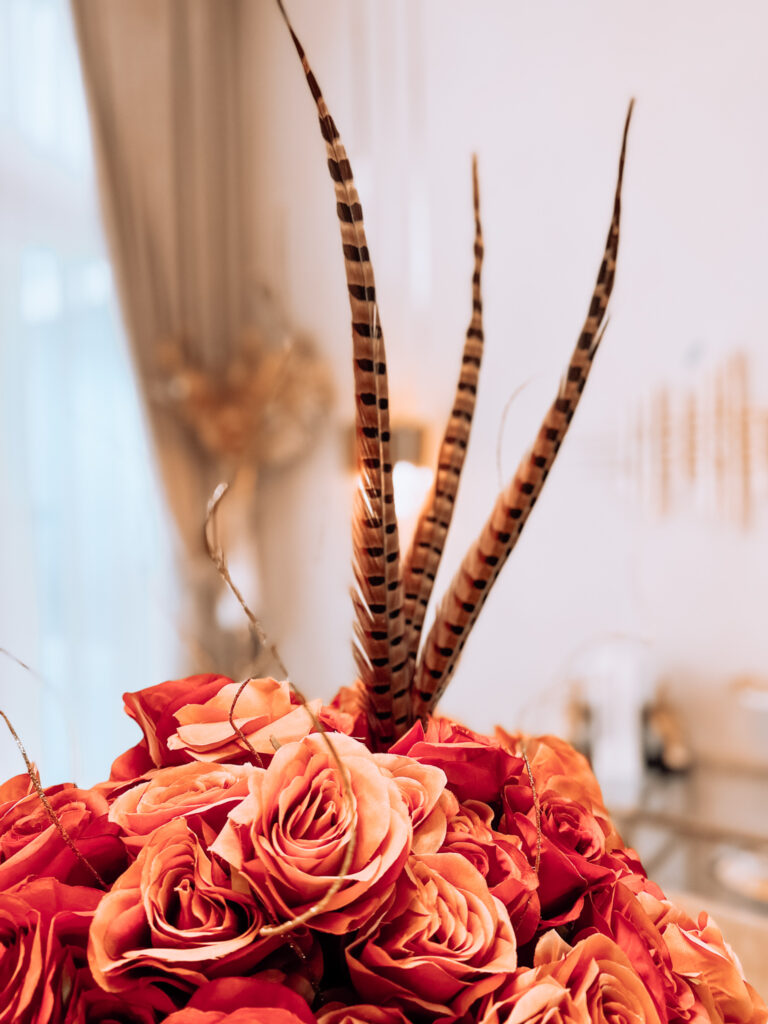 FALL FLORAL ARRANGEMENT WITH FEATHERS