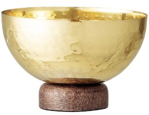 Hammered Gold Stainless Steel Mango Wood Condiment Bowl