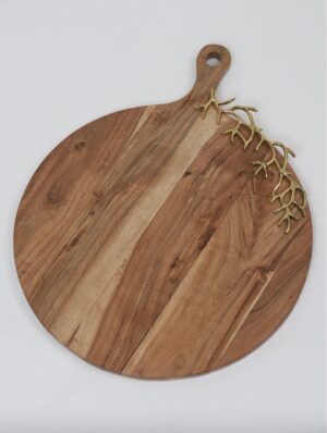Round Wood Charcuterie Board with Textured Design and Handle
