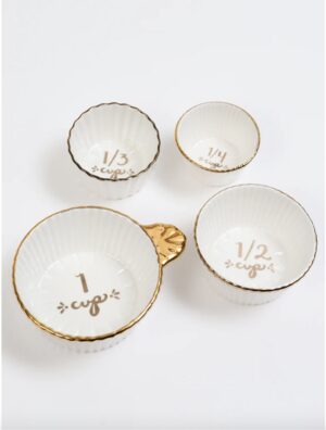 4 Piece White with Gold Trim Measuring Cups