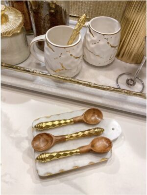 Gold Hammered Handle Wooden Tea Spoon