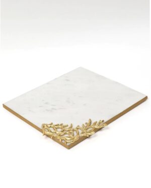 Rectangular Marble Tray with Metal Gold Branch Details