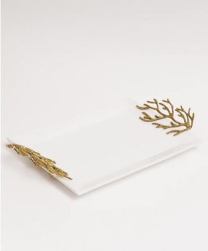 White Ceramic Tray with Gold Textured Design Handles