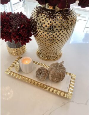 Long Marble Tray with Metal Ripple Edge