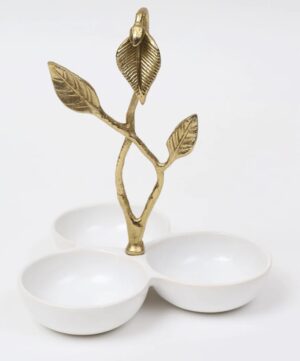 White Porcelain 3 Bowl Snack Dish