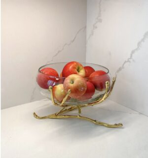 Large Glass Bowl w/ Metal Gold Branch Base