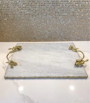 Large Marble Tray with Gold Pomegranate Handles
