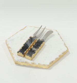 Marble Hexagon Trivet w/ Gold Edge