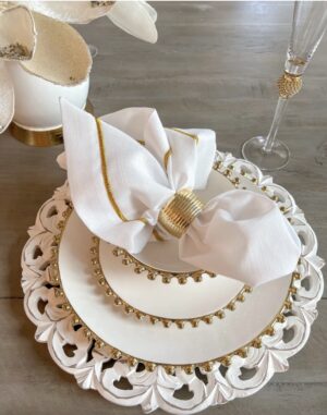 White and Gold Beaded Dinner Set
