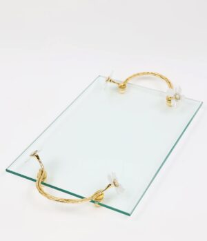Large Rectangular Glass Tray from The White Jeweled Flower Collection