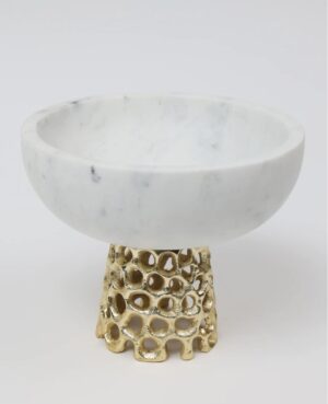 Marble Bowl with Intricate Detailed Metal Base