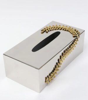 Gold & Silver Tissue Box Cover with Gold Leaf Design from The Jasmine Collection