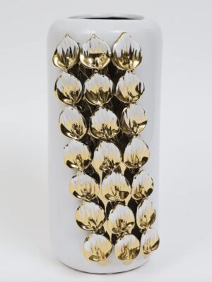 White Ceramic Vase with Gold & White Cascading Petal Design