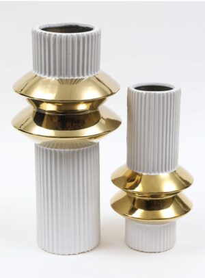 White Linear Vase with Gold Center Rim Detail – Short