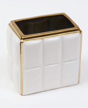 White Square Design Vase with Gold Border