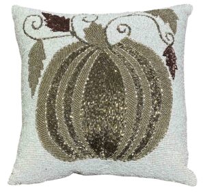 Grace Mitchell Beaded Pumpkin Throw Pillow, 14″