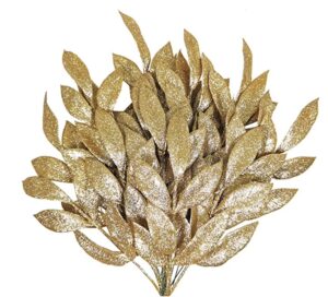 20 Pieces Gold Glittered Artificial Leaf Spray Picks