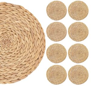 8 Pack Woven Placemats for Dining Table Round Natural Water Hyacinth Placemats
