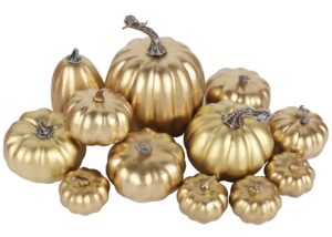 12 Pcs Assorted Size Artificial Pumpkins, Golden Pumpkins