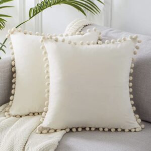 Decorative Throw Pillow Covers with Pom-poms Soft 20 X 20