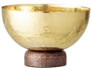 2.5″H Hammered Stainless Steel Condiment Bowl with Mango Wood Pedestal Base