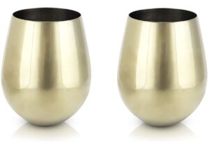 Viski Gold Wine Glasses Stainless Steel with Gold Finish, 18 Ounces, Set of 2,