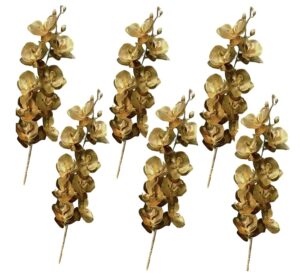 6PCS Artificial Phalaenopsis Orchids Stems 30Inch Gold