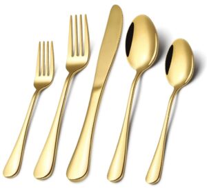 Gold Silverware Flatware Set for 8, 40 Piece Stainless Steel Cutlery Set