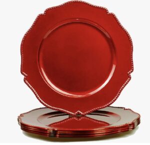 Hot Red scalloped charger plates with beaded rim 13 inch dinner chargers
