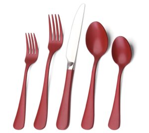 Red Silverware Set, 20-Piece Stainless Steel Flatware Set