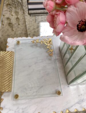 Glass Tray w/ Gold Corner Detail