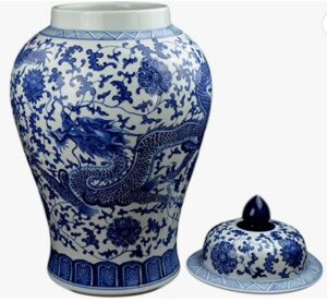 24″ Classic Blue and White Dragon Porcelain Ceramic Ginger Jar Vase