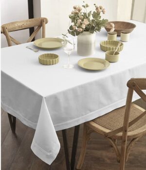 Cotton Linen White Tablecloth – 60 x 120 Inch,