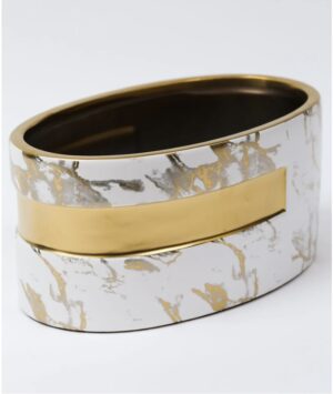 White and Gold Marble Design Oval Vase