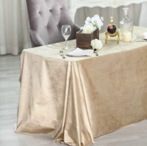 90 x 132 Inch Champagne Rectangle Premium Velvet Table Cloth