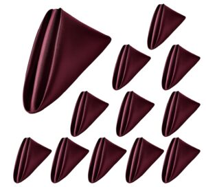 12 Pcs Square Satin Dinner Napkins Burgundy Satin Napkins 17 x 17 Inches