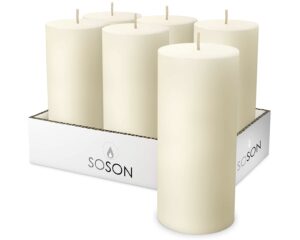 Simply Soson Set of 6 Ivory Pillar Candles 3″ x 6″