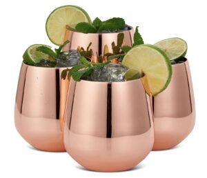 4 Stemless Stainless Steel Wine Tumbler Glasses, 4 Metal Straws, 2 Brushes & Gift Box, 12oz