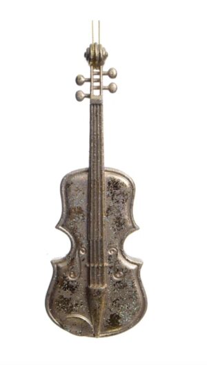 Joyous Noel Glittered Violin Ornament, 9″