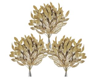 40 Pieces Gold Glittered Artificial Leaf Spray Picks 12″