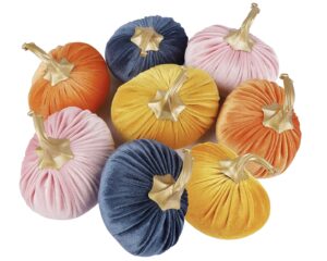 8 Pcs Thanksgiving Decorations Artificial Velvet Pumpkins