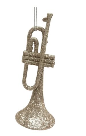 Joyous Noel Glittered Trumpet Ornament, 4.3″