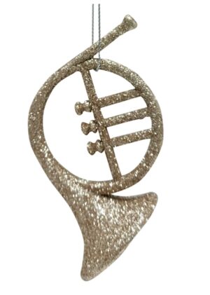 Joyous Noel Glittered French Horn Ornament, 4.3″